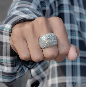 Emerald Cut Moissanite Diamond Cluster <b>Ring</b> 925 Sterling <b>Silver</b> Hip Hop Rhodium Plated Men's <b>Statement</b> Jewelry for Wedding Gifts - Product Image 4