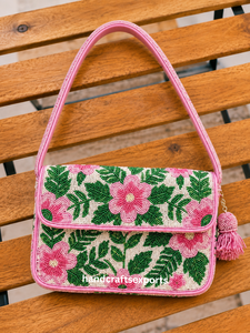 Sac à bandoulière floral perlé de luxe fait main, portable, léger, écologique, robuste et sûr pour femme |   Conception de logo personnalisée artisanale - Product Image 4