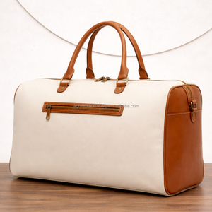 Luxury Canvas <b>Leather</b> Duffel Bag Large Travel Weekender Bag Handmade <b>Tooled</b> <b>Leather</b> Strap Overnight Gym Bag Custom Logo - Product Image 4