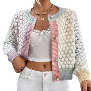 Hot Selling Winter Cardigan Jacket <b>Rainbow</b> Color Ladies <b>Sweater</b> Acrylic Knit Long Sleeve Crop Top Women's Cardigan <b>Sweater</b> - Product Image 1