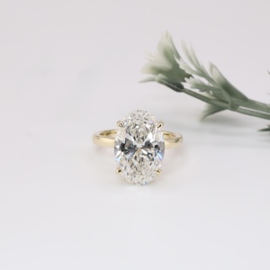 Yellow Gold Oval Cut Lab Grown Diamond Engagement <b>Ring</b> Classic Hidden Halo Solitaire <b>Plain</b> Band Fine Jewelry For Women - Product Image 1