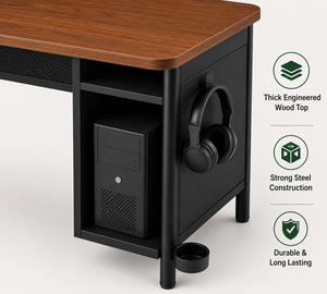 Modern Simple Adjustable Wood Office Computer <b>Desk</b> with Storage Shelf <b>Large</b> Legroom Home Study Workstation - Product Image 6