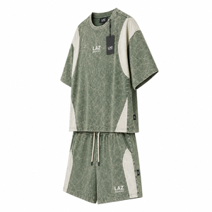 Conjunto de Verano para Hombre, Estilo Casual, Cintura Alta, Color Sólido, 100% Algodón, Transpirable, de Secado Rápido, Lavado Ácido, Alta Demanda, Última Moda - Product Image 6
