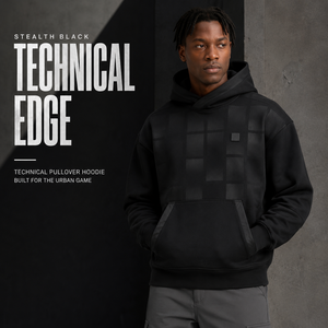 Sweat à capuche noir premium pour homme en coton biologique 430 GSM, style streetwear technique, coupe oversize XXS, couleur unie, écologique - Product Image 5