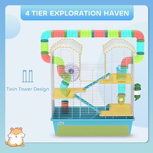 Light Blue 4-Tier Hamster Cage with <b>Exercise</b> <b>Wheel</b> Water Bottle Food Dish Ramps 22.8\" X 14.2\" X 25.6\" for Breeding - Product Image 4