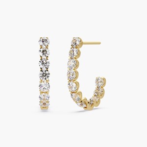 Boucles d'oreilles créoles modernes en or 14 carats avec diamants de laboratoire ronds 2,70 carats 20 mm sertis à griffes, bijoux de luxe, cadeau pour femme - Product Image 1