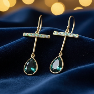 Boucles d'oreilles en pierre précieuse de forme poire verte avec opale blanche, argent sterling 925 plaqué or 18 carats, boucles d'oreilles statement faites à la main, bijoux pour femmes - Product Image 3