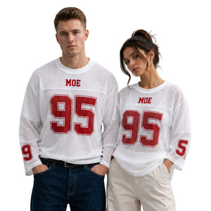 Maillot de football américain à manches longues en mesh transparent pour hommes et femmes, personnalisable avec numéro, coupe ample, streetwear, tee-shirt de sport pour couple, OEM - Product Image 1