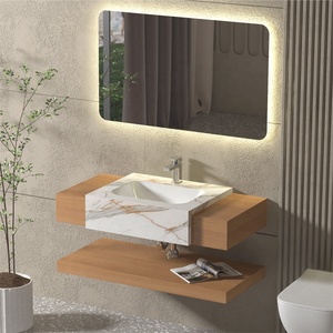<span class=keywords><strong>Mobile</strong></span> <span class=keywords><strong>Bagno</strong></span> Sospeso di Lusso con Lavabo Semi-Incassato in Pietra Sinterizzata per Hotel - Product Image 1