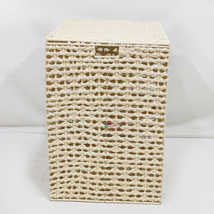 Handwoven Paper Rope Wicker <b>Rectangular</b> Laundry Hamper <b>Storage</b> <b>Basket</b> with Hinged Lid - Product Image 2