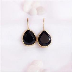 BLACK MONALISA PEAR SHAPE GEMSTONE 925 STERLING <b>SILVER</b> <b>DANGLE</b> <b>EARRINGS</b> BLACK MONALISA GEMSTONE <b>EARRINGS</b> WITH TRENDY DESIGN - Product Image 1