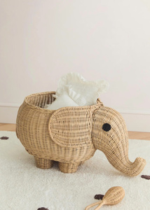 Vintage Elephant Shape Rattan Storage Basket <b>Handmade</b> Wicker Animal Basket For Kids Room Toy Organizer Nursery Home Decor - Product Image 3