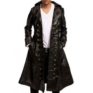 Men’s Pirate Style <b>Gothic</b> Steampunk Leather Trench High-Quality Faux Leather Coat Top Selling 2026 - Product Image 1