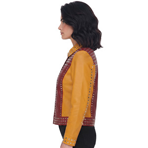 Custom Made Women Studded Leather <b>Jacket</b> Ladies Zipper Leather Studded <b>Jackets</b> Ladies Turn Down Collar Leather Studded <b>Jacket</b> - Product Image 3