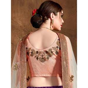 Lehenga Choli en soie brodée violette, taille plus, coupe évasée, pour mariage et fête - Product Image 3
