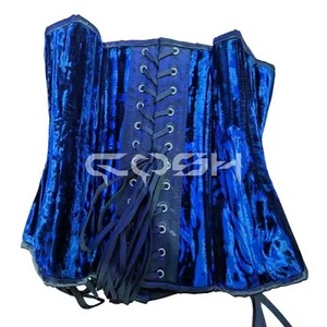 Corset en velours bleu avec baleines en acier et lacets latéraux pour robes de soirée et de mariage - Product Image 6
