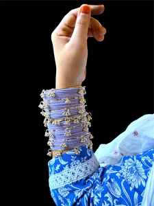 Purple Silver Plated Pearl Kashmiri Jhumki Churiyan <b>Bangles</b> <b>Set</b> Bridal Wedding Party Wear Premium Wholesale Price - Product Image 5
