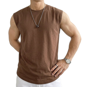 Premium Custom Men's Sleeveless Crew Neck Tee Casual Lifestyle Boxy Fit Muscle Top Wide Shoulder Wholesale Clothing Tank Tops - Product Image 1