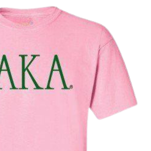 Camiseta griega universitaria AKA, color rosa claro, con estampado de letras verdes, cuello redondo, algodón, informal, para hermandades - Product Image 4