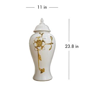 Vaso di porcellana in ceramica con effetto vapore barattolo di zenzero con Design fiore d'oro - Product Image 2