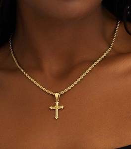 Collier avec pendentif croix plaqué or, chaîne en corde, bijoux religieux chrétiens, unisexe, à porter au quotidien - Product Image 4
