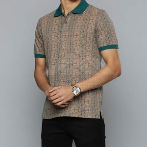Polo personnalisé marron à motifs géométriques, polo de luxe décontracté, respirant, style smart casual, fabricant OEM ODM - Product Image 1