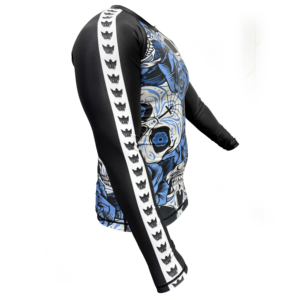 Camiseta Deportiva de Manga Larga para Hombre, Estampado de Calavera y Rosas Azules, Ajustada, de Secado Rápido, Ligera, Elástica y Transpirable, para Artes Marciales Mixtas - Product Image 2