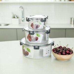 3-Piece PET Food <b>Container</b> Set Microwave <b>Freezer</b> Safe Leak-Proof Lids Fast Lock Airtight Modern Design Multifunction <b>Box</b> Storage - Product Image 1