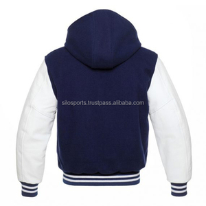 2025 Premium Men's Dark Black Fleece With Black <b>Leather</b> Sleeves Varsity <b>Jacket</b> With Hood Custom-Made Wholesale Varsity <b>Jackets</b> - Product Image 6