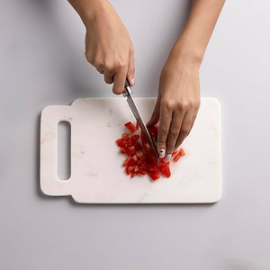 Tabla de cortar cuadrada de mármol blanco sostenible y bloque de picar apto para lavavajillas con asa, herramienta de cocina - Product Image 1