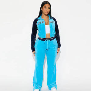 Women Two Piece <b>Velour</b> <b>Tracksuit</b> Set Long Sleeve Zip Up Jacket and Flare Pants Casual Loungewear Sportswear - Product Image 1