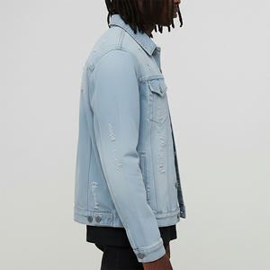 Veste en jean vintage délavée bleu clair 100 % coton, respirante et épaisse, sur mesure OEM/ODM, avec boutons, pour l'hiver - Product Image 5