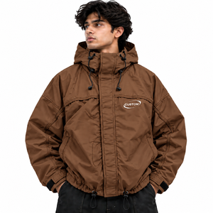 Nylon Travel <b>Jacket</b> for <b>Men</b> Lightweight Packable Wind Resistant Hooded <b>Zip</b> Front Water Repellent Outdoor Shell Construction - Product Image 2