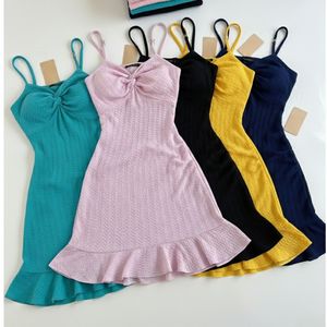 Robe midi côtelée élégante à taille ample et manches courtes pour femme, style soirée, en tricot personnalisé, vente en gros - Product Image 3