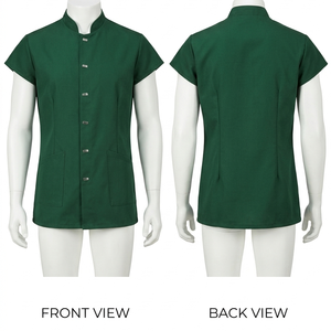 Uniforme de salon et spa noir en polyester et élasthanne 220 GSM de qualité supérieure, avec panneaux latéraux texturés, fermeture éclair, impression de logo et broderie - Product Image 2