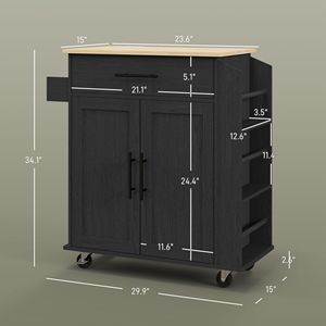 Isola Cucina Portatile Moderna in Legno Nero con Vano Portaoggetti, Caricatore e Cassetto Porta Spezie, Carrello da Cucina Mobile per Casa - Product Image 3
