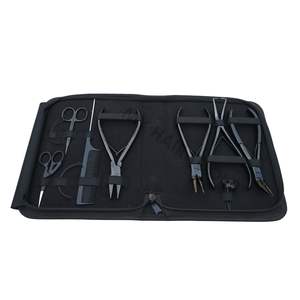 Kit complet d'outils pour extensions de cheveux avec pinces à ouvrir et à fermer les anneaux, pinces à sertir les micro-anneaux, aiguilles à coudre, mini-ciseaux, peigne - Product Image 1