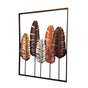 Décoration murale contemporaine en métal en forme de grande feuille, art mural 3D en fer représentant une plante tropicale pour la maison, le salon, la chambre, décoration murale esthétique - Product Image 1