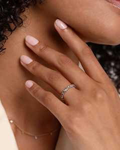 Custom 14K Solid Gold Multi Mix Cut Lab Grown Stackable <b>Ring</b> 3mm Wide Full Eternity Minimalist <b>Dainty</b> Wedding Band Manufacturer - Product Image 2