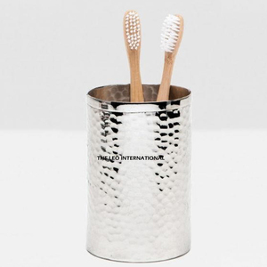 Porte-brosse en métal martelé nickel brillant, accessoires de salle de bain tendance en métal de haute qualité à prix de gros - Product Image 1