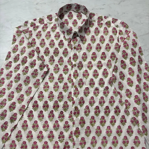 Classic <b>Long</b>-Sleeve Collarless Casual Shirt Featuring Floral Digital Printed Pattern 100% Cotton Summer Shirts - Product Image 3