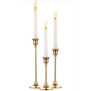 Modern Polished Gold <b>Brass</b> Style <b>Candlesticks</b> Set of 3 Tall Tiered Taper Holders for Anniversary Dinners Holiday Celebrations - Product Image 1