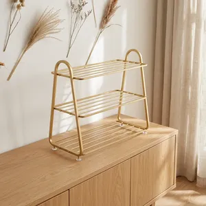 3 Tier Iron <b>Shoe</b> <b>Rack</b> Golden Metal <b>Shoe</b> Organizer Large Capacity <b>Storage</b> Shelf for Home Hotel Entryway - Product Image 5