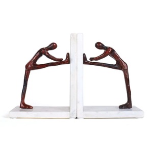 Exclusive Marble Bookend Set with Abstract Human Figure Sculpture Decorative <b>Book</b> Holder for Home Office <b>Library</b> Shelf - Product Image 2