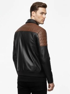 <b>Mens</b> Quilted Black <b>Leather</b> <b>Jacket</b> - Product Image 3