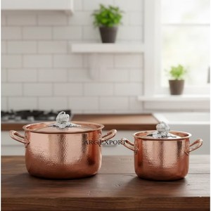 Luxury Hand-Hammered Copper Finish Stainless Steel Cookware <b>Set</b> European Design 4-Piece Professional Grade Eco-Friendly Gas - Product Image 2