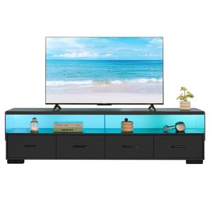 Mobile TV a 4 cassetti con anta per TV fino a 80 pollici, nero, per soggiorno, centro di intrattenimento con spazio contenitivo - Product Image 1