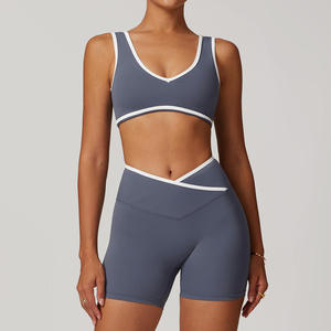 Conjunto Deportivo de Cintura Alta para Mujer, Diseño Cruzado, Contraste de Color, Espalda Descubierta, Ajustado, Ropa de Yoga Color Piel para Correr y Fitness - Product Image 2