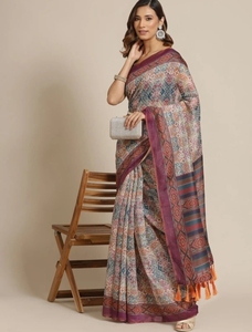 Sari KV Estampado en Mezcla de Algodón Chanderi (Multicolor) - Product Image 1