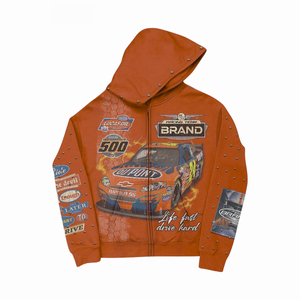 Sweat-shirt à capuche noir pour homme avec imprimé voiture de course et logos de marque, design sportif, coupe classique, vêtement d'automne - Product Image 2
